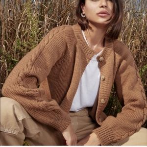 Loeffler Randall Knits for Good Nutmeg Andean Highland Wool Cardigan SM